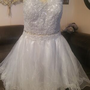 White Sequin Embellished Sweetheart Fit and Flare Dress